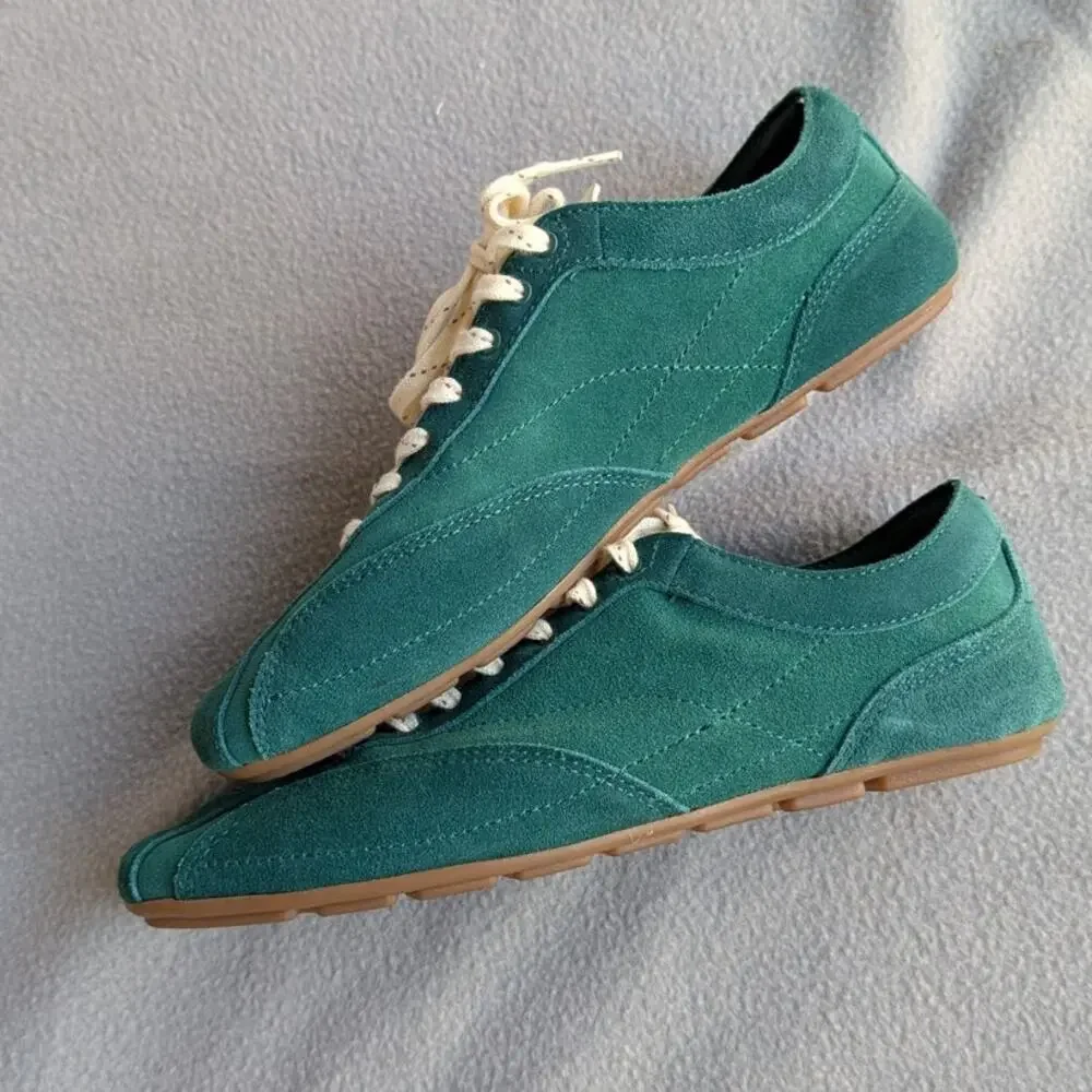 Zara Teal Green Suede Athletic Sneakers with Cream Laces
